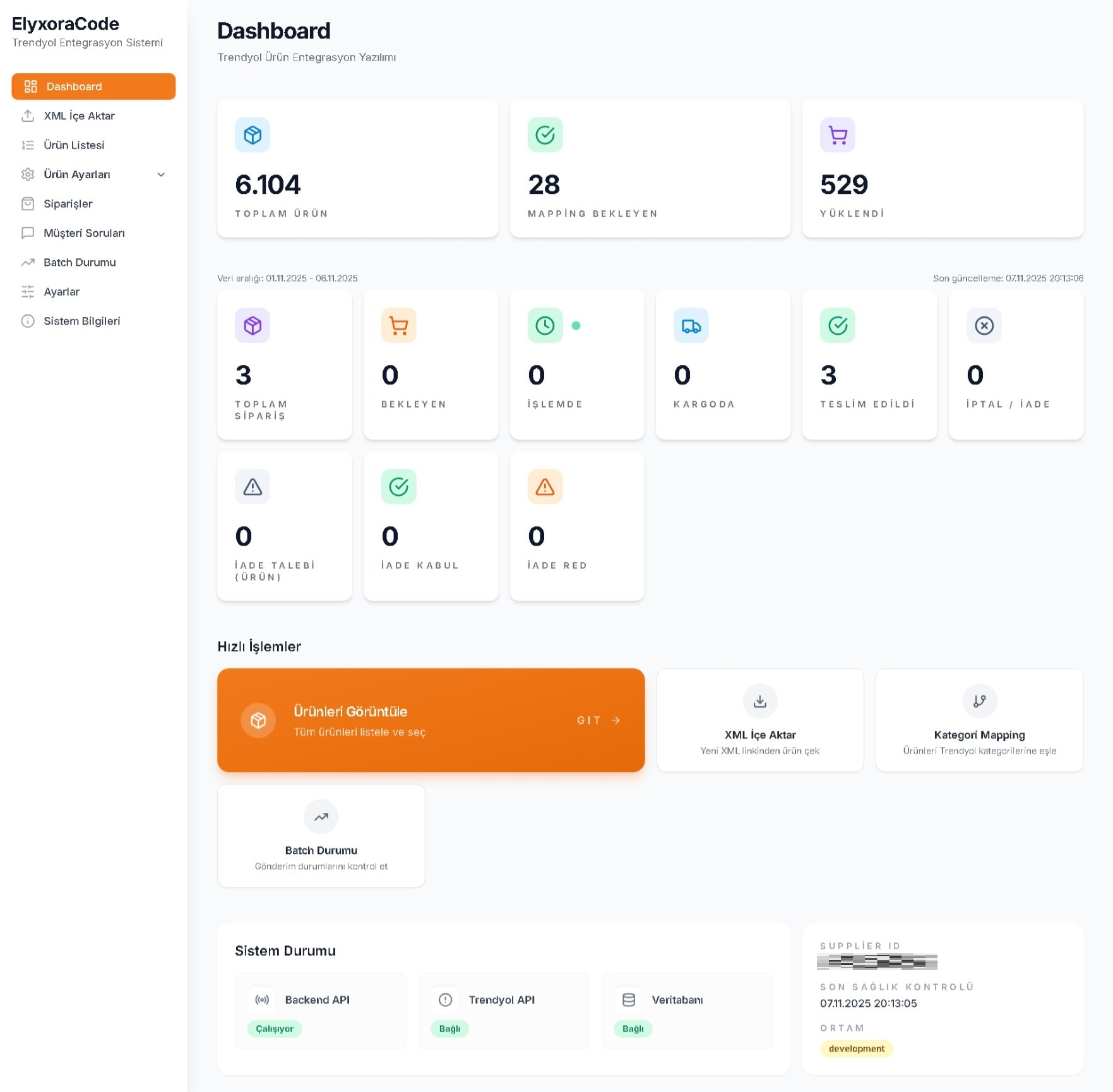 Trendyol Entegrasyon Paneli ekran görüntüsü